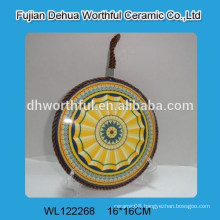 Round shape ceramic pot holders with lifting rope